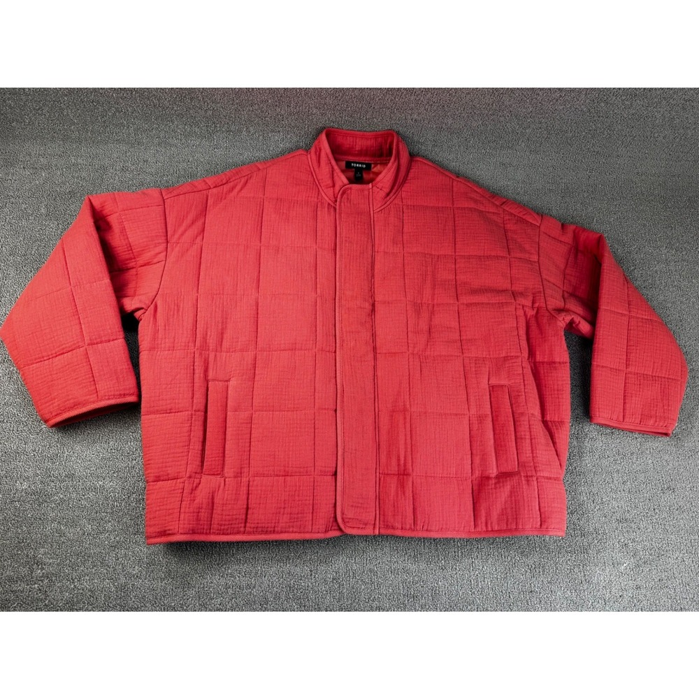 Torrid Quilted Gauze Bomber Jacket‎ 1X Coral Mock Neck Zip Snap Front 1 NEW